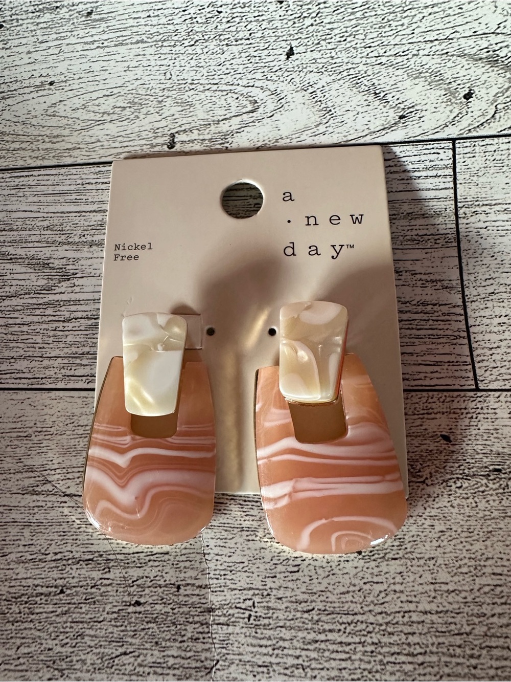 🌵 3/$15 a new day Peach Coral Swirl Resin Drop Earrings with Pearl Accents